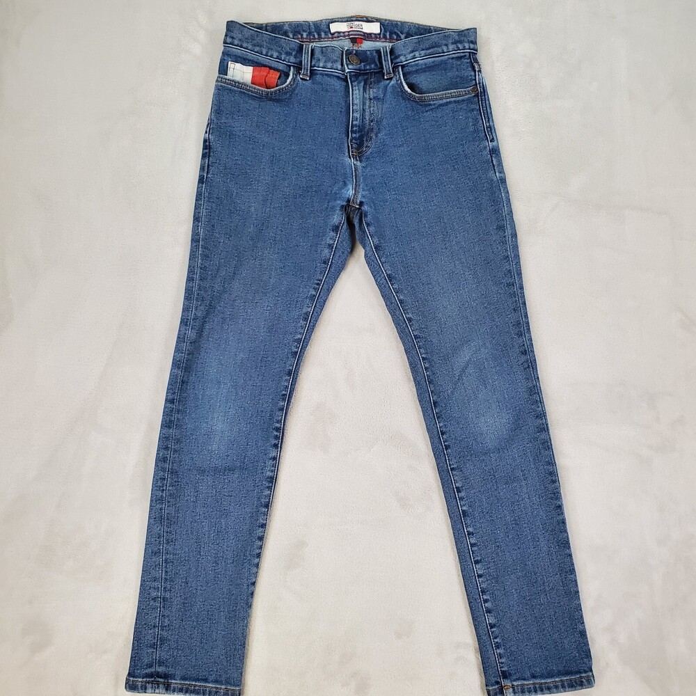 Tommy Hilfiger Jeans Mens 30x29 Skinny Fit Blue Stonewash Stretch Denim Logo